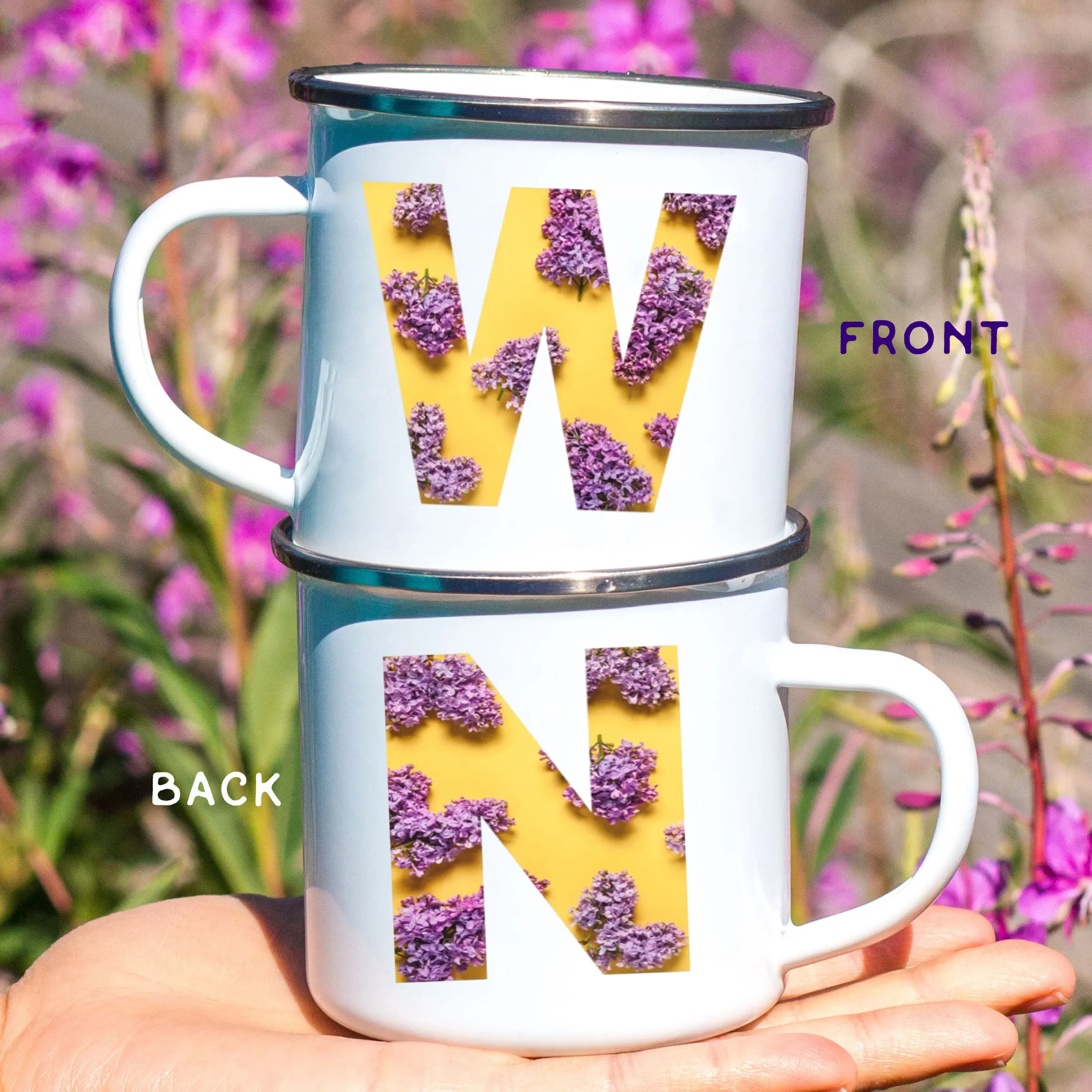 

Milk Wine Beer Drink Juice Cup Gifts for Women Initial Lavender Mugs Cute English Alphabet Enamel Coffee Mug With Handle