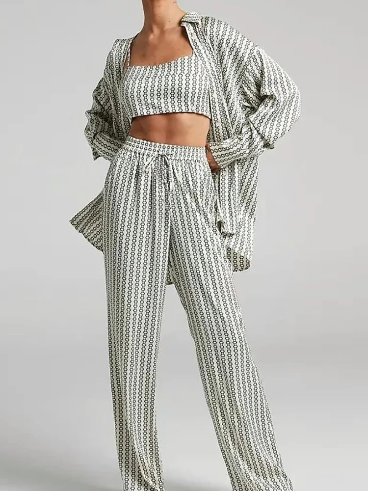 

Комплект одежды для дома Linad женский из 3 предметов, свободная пижама с длинным рукавом, укороченный топ, повседневные брючные костюмы, осень 2023