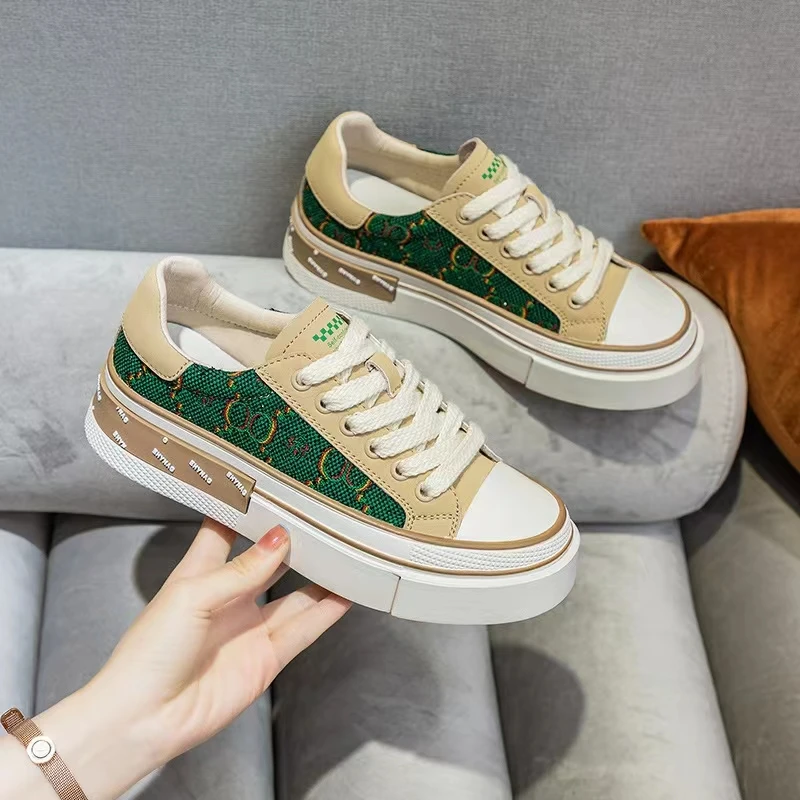 

Genuine Leather Women's Platform Comfortable Sneakers Printed Casual Vulcanized Shoes Summer Ladies Rhinestones Little Flats