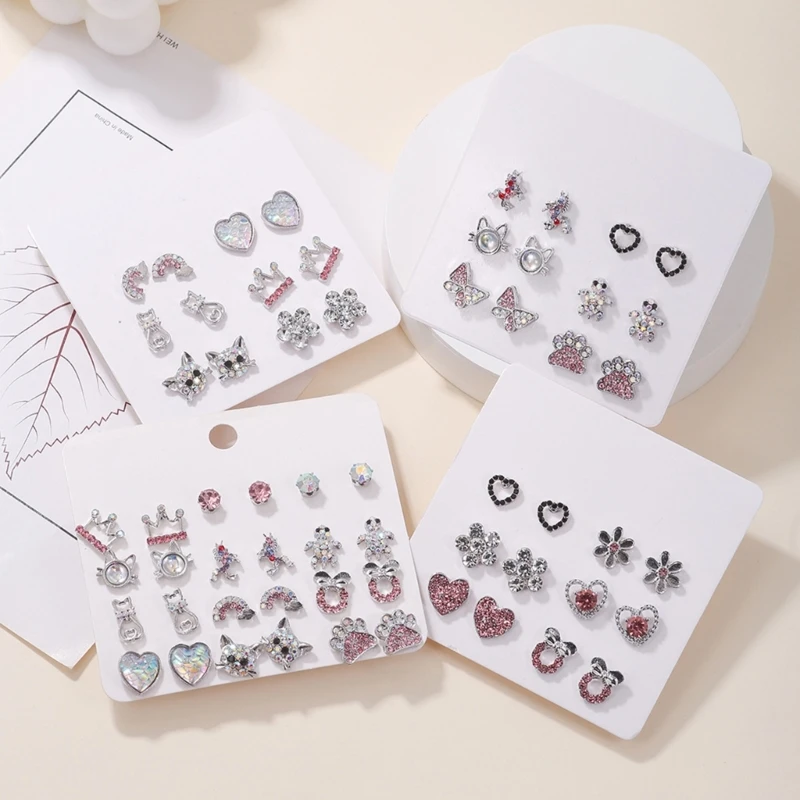 

Набор серег-гвоздиков с цирконом для женщин, милый посеребренный микро-набор, серьги с цирконами в различных стилях, модные эстетические ювелирные украшения