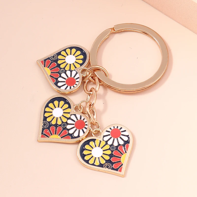 Милый эмалированный брелок для ключей с подсолнухом и сердцем сувенирные