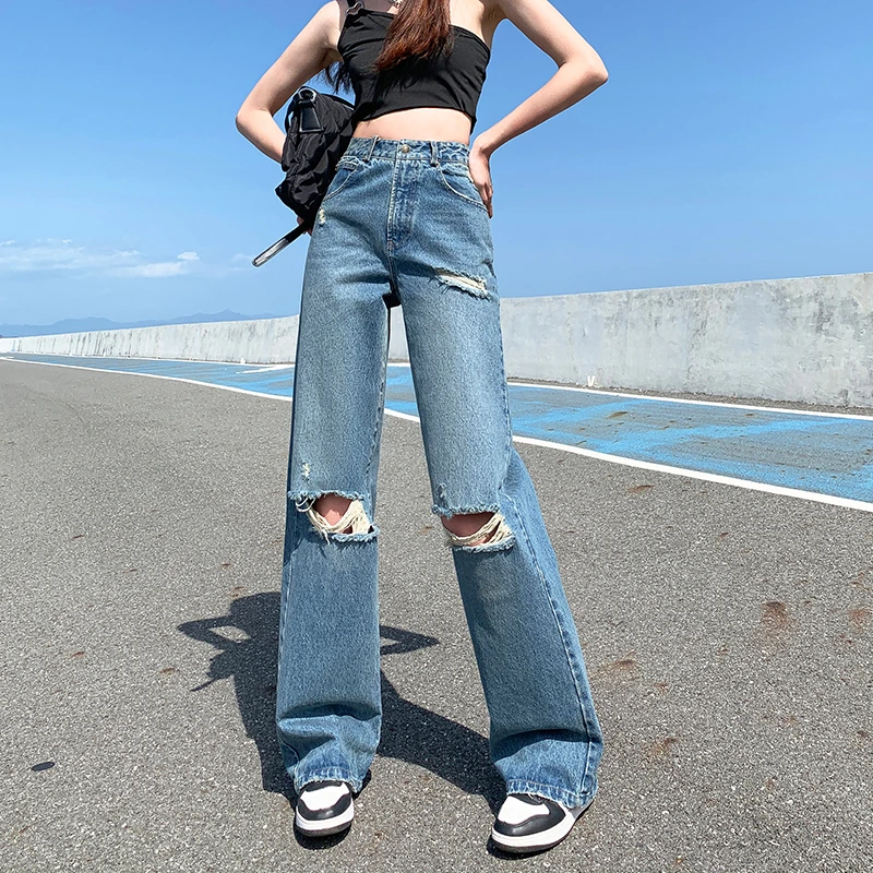 

Y2K Jeans Women Korean Fashion Ripped Hole Denim Trousers Streetwear Vintage Harajuku Kpop Baggy Boyfriend Clothes Wide Leg