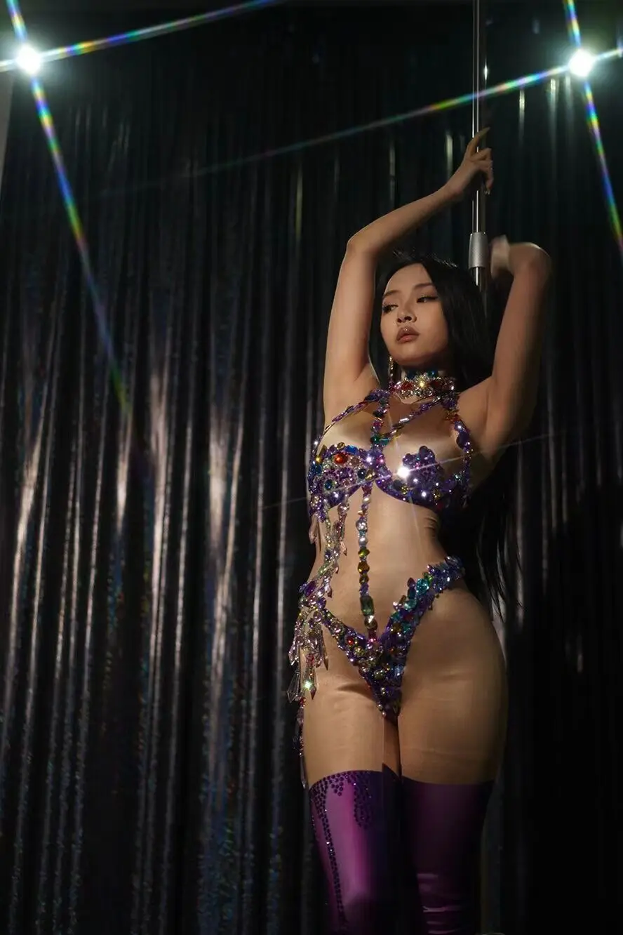 

Леггинсы праздничный вечерний костюм для дня рождения комбинезон без рукавов с разноцветными кристаллами сексуальный танцевальный костюм для выступлений