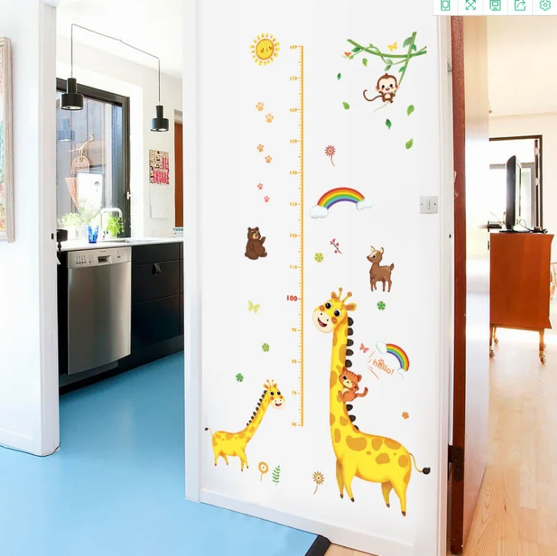 Виниловые наклейки для детских комнат измеритель высоты жирафов съемные декора