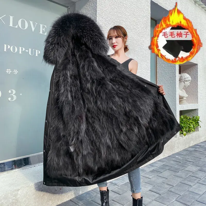 Women's Fashion Winter Fur One Medium Long Faux Fur Detachable Large Size Ladies Casual Warm Coat