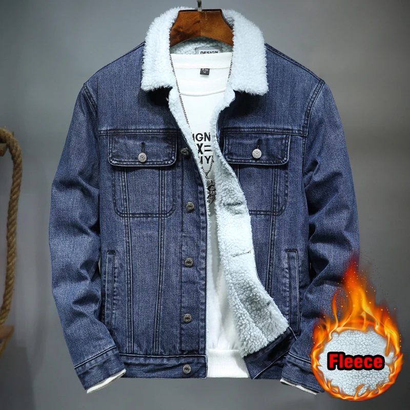 

Designer Lamb Wool Denim Jacket Men Winter Fleece Thick Warm Loose Casual Comfortable Cotton Stretch Male Cowboy Jacket Coat