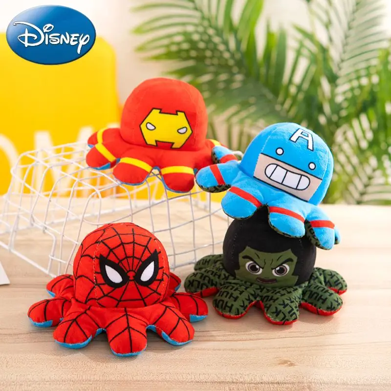 

Disney Anime Octopus Kawaii Marvel Hero Iron Man Spider Man Reversible Doll Double-Sided Expression Doll Plush Toy