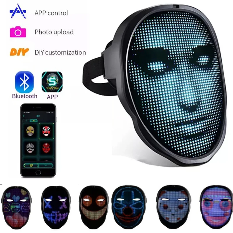 

Bluetooth-Compatibal Rgb Led Verlichting Up Party Masker Diy Foto Editing Animatie Tekst Liefde Prank Concert Masker Led Display