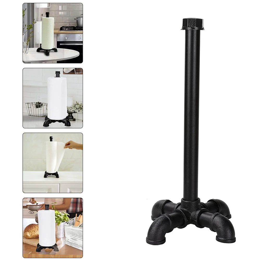 Industrial Wind Roll Stand Black Decor Kitchen Tissue Holder Household Paper Roller Stand Iron Rustic Paper Towel Holder