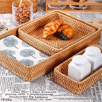 handwoven rattan storage basket square wicker tray picnic basket bread food plate fruit cake sundries box kitchen decoration