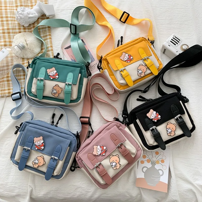 

Women's Crossbody Bag New Canvas Women's cute cartoon Bag Fashion Belt Decorative Cloth Korean Style shoulder Diagonal Small Bag
