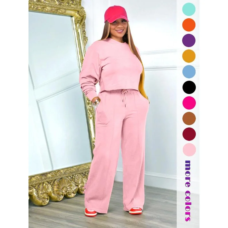 Женский однотонный укороченный топ с длинными рукавами и брюки Poet завязками на