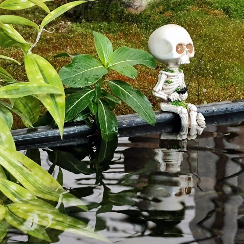 

Статуэтка-скелет для рыбалки на Хэллоуин, статуя из смолы, скульптура, орнамент, поделки для помещений, улицы, сада, двора, искусственное украшение