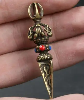 Китайская Бронзовая Изысканная Статуэтка Phurba держатель для кинжала Xiangmo-chu кулон