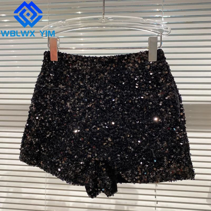 

High Waist Shorts Women Pocket Zipper Fashion Sequins Sexy Shorts Female Streetwear Straight Short Pants High Quality Shorts