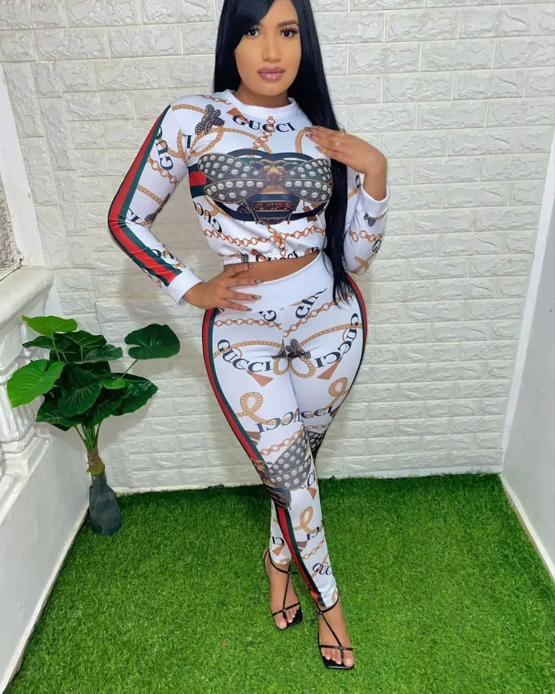 

M-6160 European and American Women's Fashion Printing Letter Long Sleeve Two Piece Set