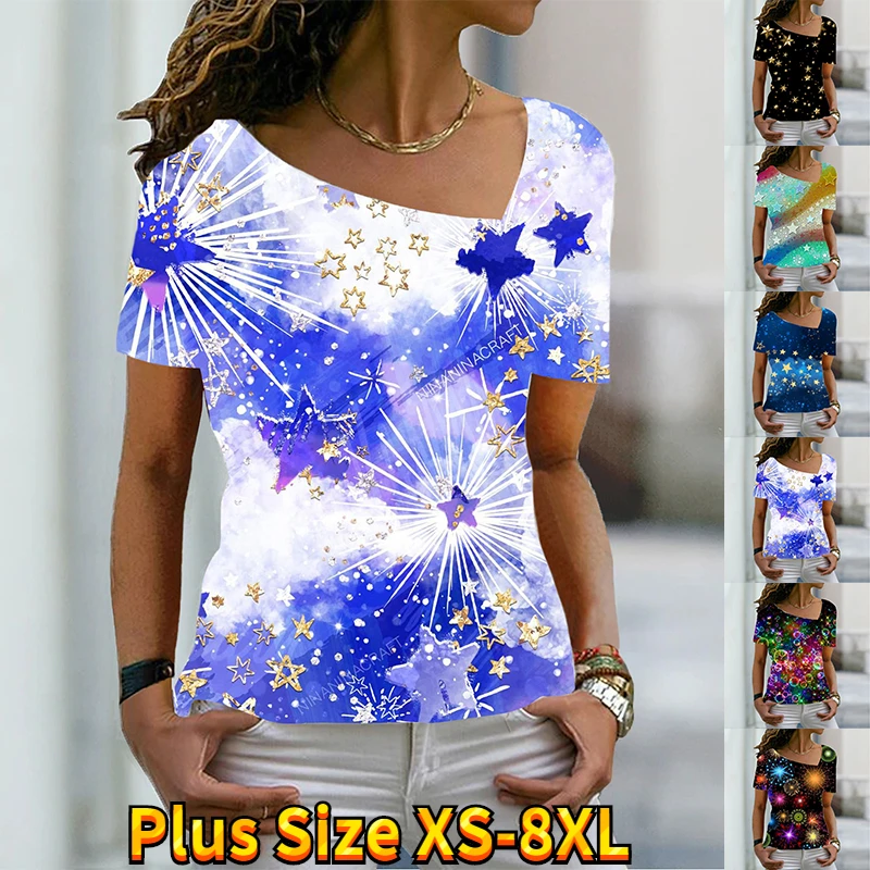 

Женская футболка с коротким рукавом, V-образным вырезом и принтом