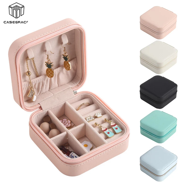 

15Pcs/Lot Portable Jewelry Box Leather Travel Organizer Storage Packaging Jewelry Casket Earring Jewellery Organizer wholesale