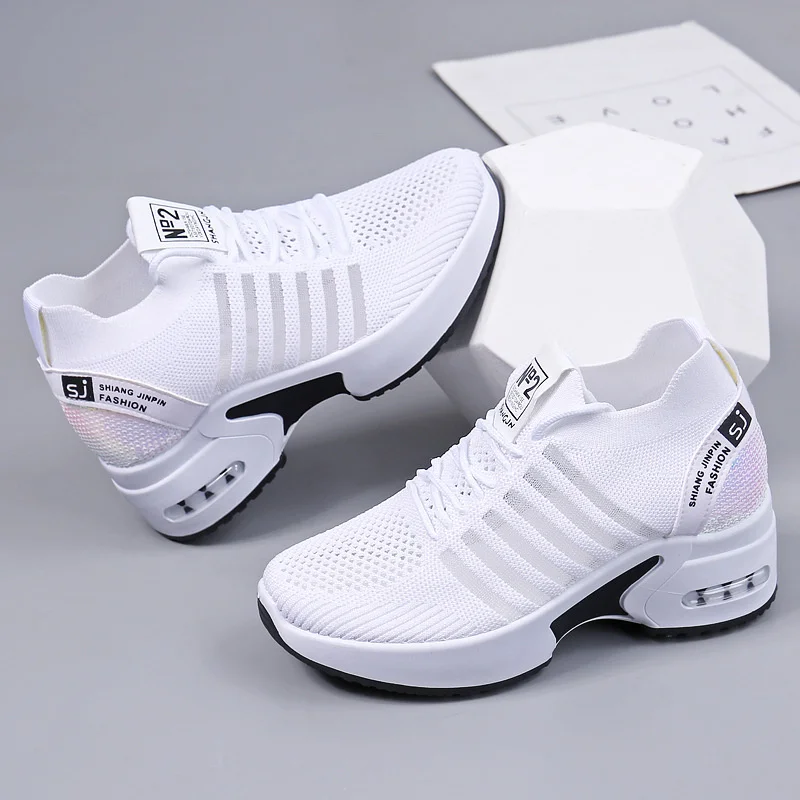 

Women Mesh Breathable Casual Sneakers Women Spring Platform Wedges Height Increasing 2023 Ladies Vulcanized Shoes