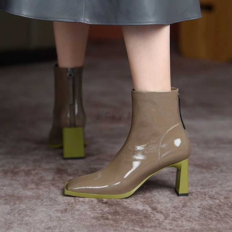 2023 High-heeled Women's Short Boots Autumn and Winter New Square Toe Simple Rear Zipper Thick Heel Fashion Boots for Women