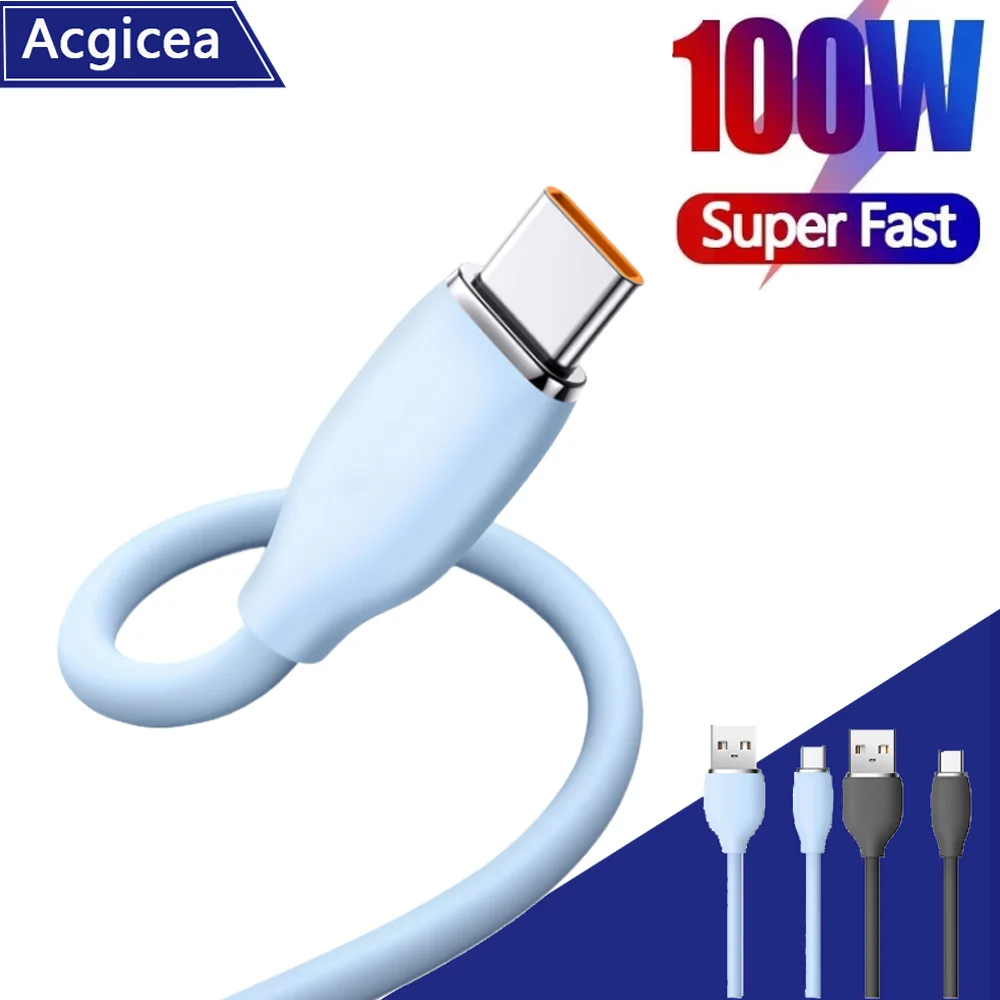 

USB Type C Cable 100W Super Fast Charge Liquid Silicone Cable Mobile Phone Accessories Fast Charging For Xiaomi Samsung Oneplus