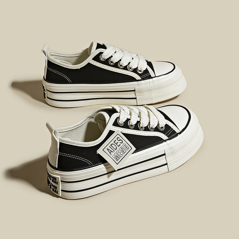 

Кеды женские холщовые, Повседневная модная обувь на толстой подошве, Симпатичные кроссовки с низким верхом, в студенческом стиле, лето