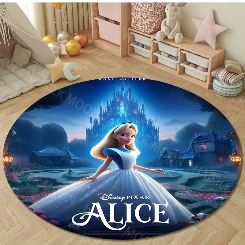 Круглый мультяшный ковер с принтом Алиса в стране чудес для детей гостиной