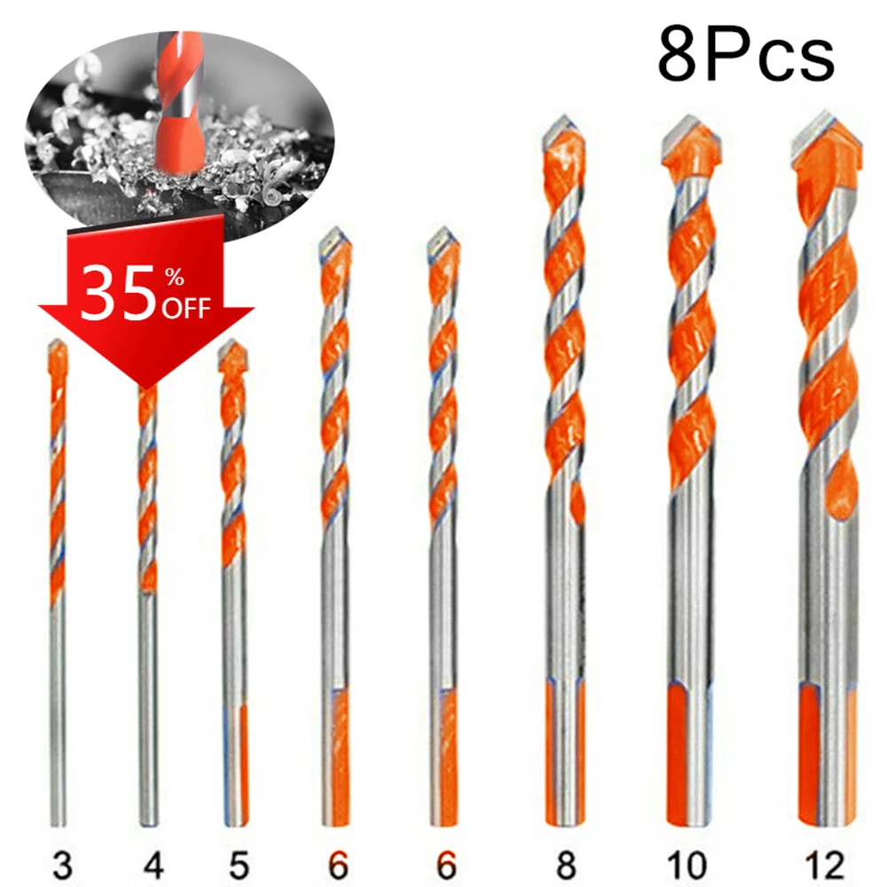 

8pcs 3/4/5/6/6/8/10/12mm Carbide Triangle Drill Bit HSS Multifunctional Drill Bit Power Tools Parts for Metalworking Woodworking