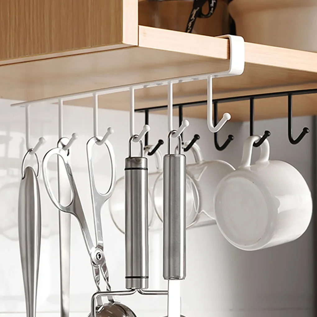 

Cabinet 6 Hooks Clothes Ties Brelt Storage Kitchen Hanging Cup Hook Under Coffee Mug Holder Nail Free Hanger Storage Rack