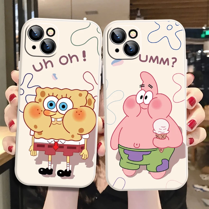 

Sponge-Baby-B Cute Phone Case For iPhone 12 13 Pro MAX Mini 11 Pro MAX 6 6S 7 8 Plus X SR XS MAX SE 2020 Liquid Silicone Cover