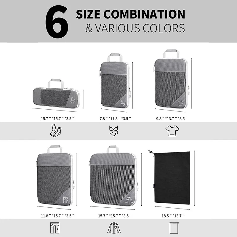 3/6PCS Compressed Travel Packing Cubes Storage Organizer Set with Shoe Bag Luggage Portable Suitcase Bag Travel Accesorio Viaje