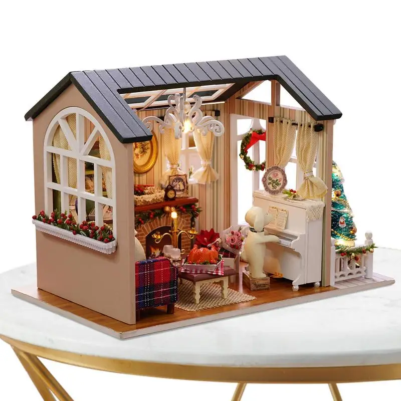 

Набор миниатюрного кукольного домика «сделай сам», миниатюрный 3D дом, комплект кукольного домика, креативная комната с мебелью, рождественские украшения