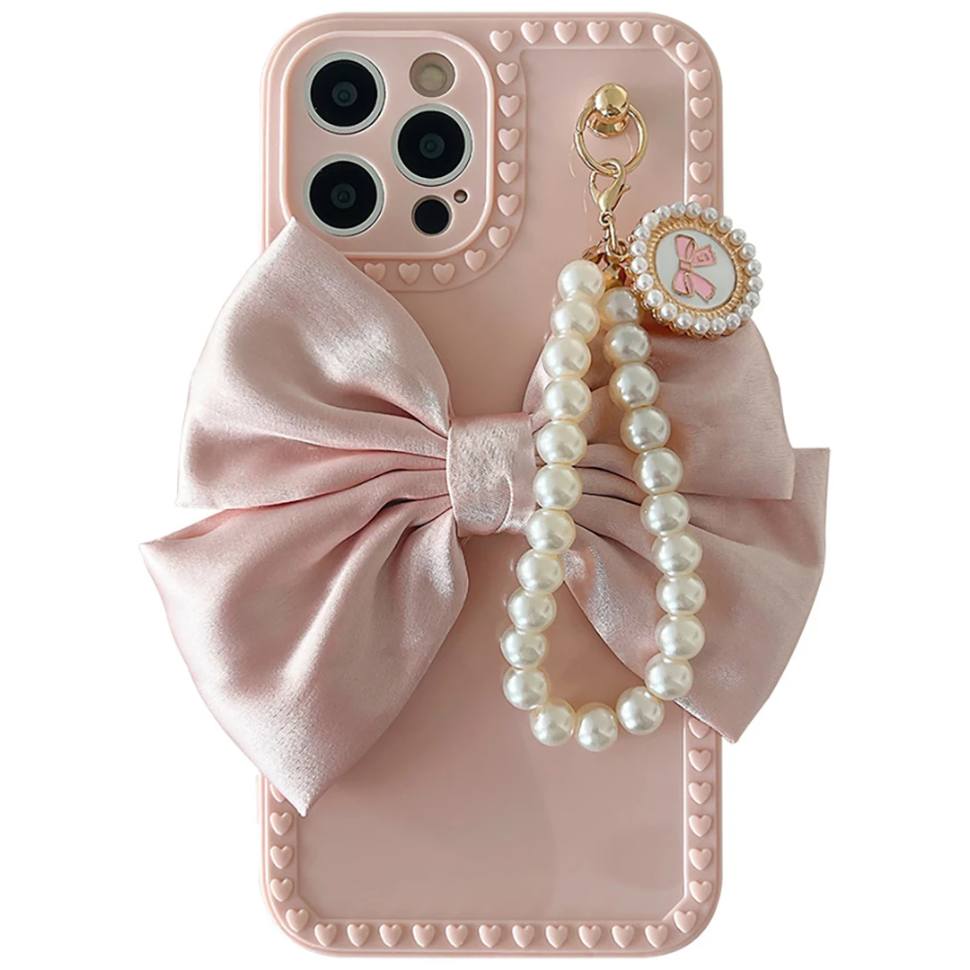 Luxury Fashion Pearl Bracelet Bow Phone Case For iPhone 13 11 12 Pro Max Mini X XR XS Max 6 6s 7 8 Plus SE 2 Soft Silicone Cover