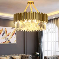 led postmodern round golden stainless steel crystal e14 chandelier lighting lustre dinning room suspension luminaire lampen