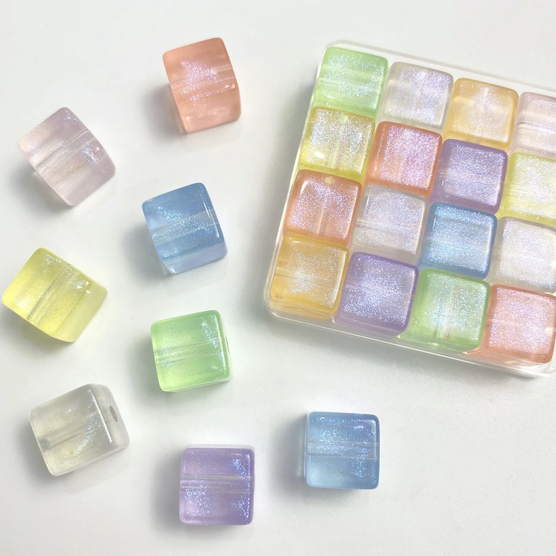 10pcs 12 14mm Multi Color Acrylic Flash Scallion Powder Mermaid Square Beads for DIY Handmade Bracelet Bead Pendant Accessories