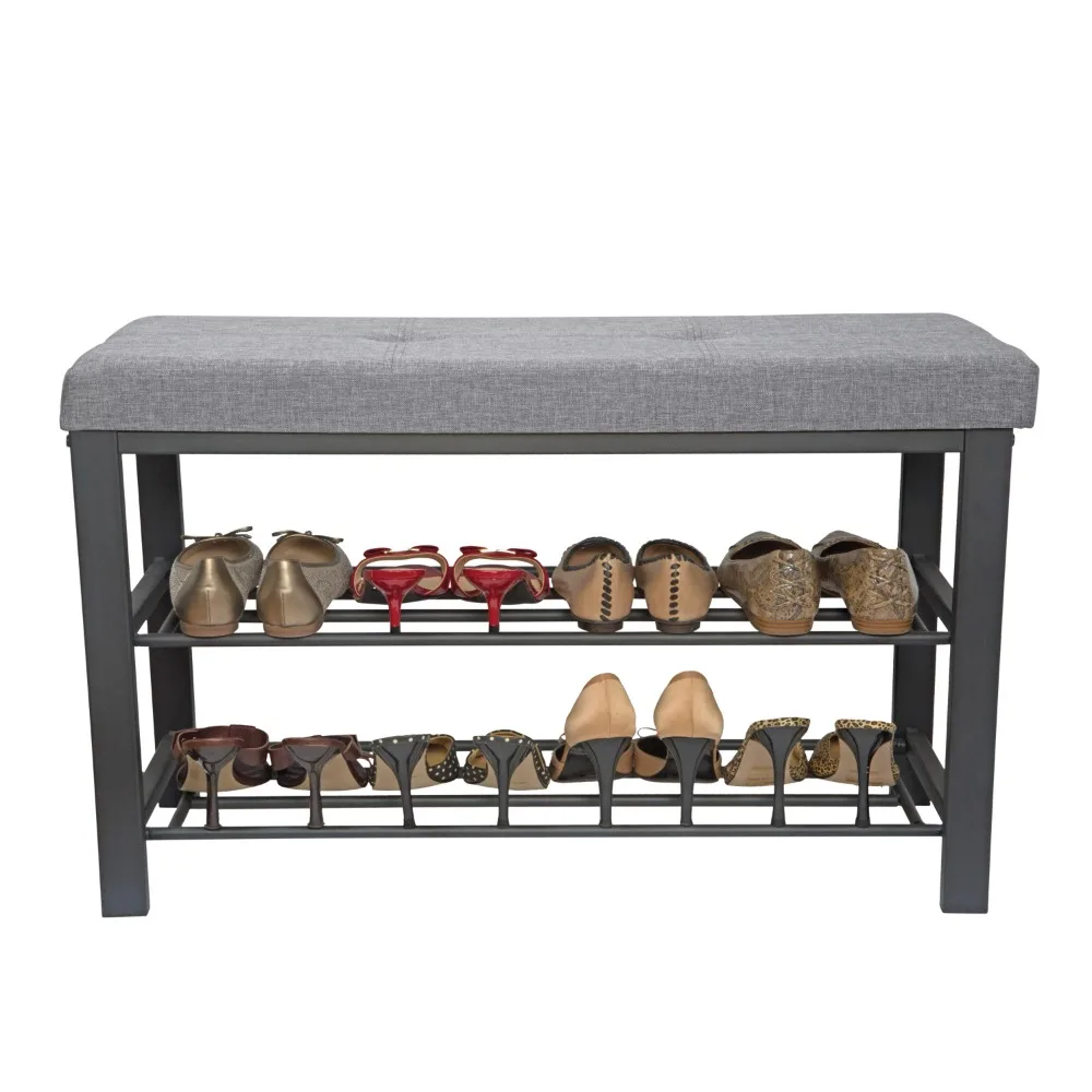 

2 Tier Shoe Rack Organization Wooden with Bench Entryway