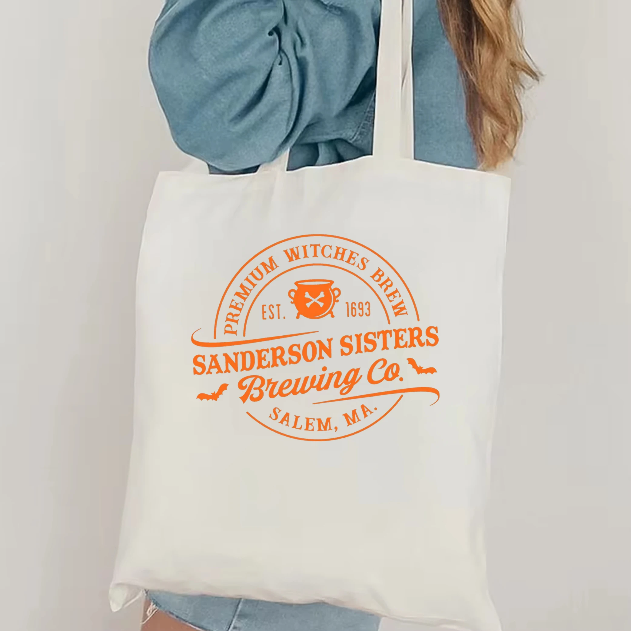 Сумка-тоут женская холщовая на плечо с принтом ведьмы Хэллоуин