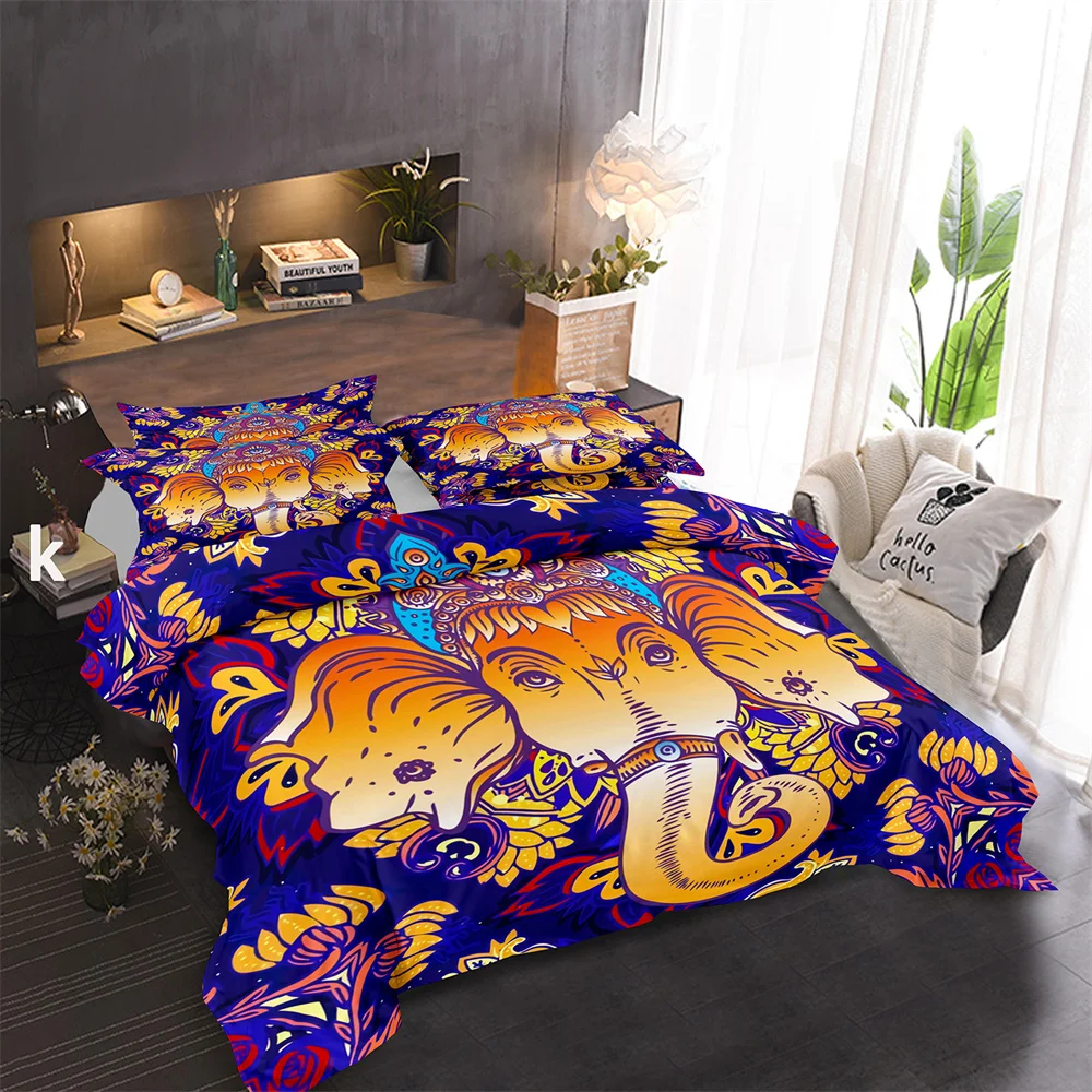 

Bohemian Elephant King Queen Duvet Cover Boho Tropical Animals Bedding Set for Adults Psychedelic Mandala Polyester Quilt Cover