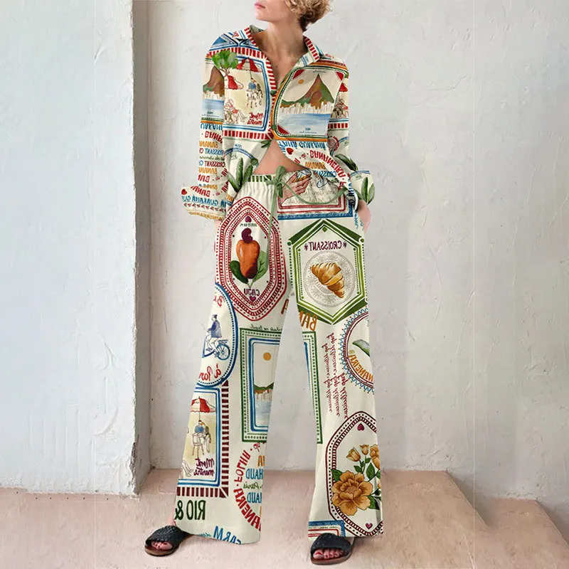 

Casual loose 2-piece Set for Spring/Summer Women' Pant Sets 2023 New Chic High Waist Wide Leg Pants+Long Sleeve Tops Fashion Set