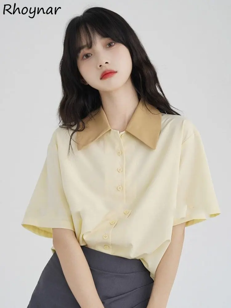 

Shirts Women Patchwork Baggy Sweet Preppy Style Casual Summer Tender Chic All-match Girlish Popular Ulzzang Tops Lapel Simple