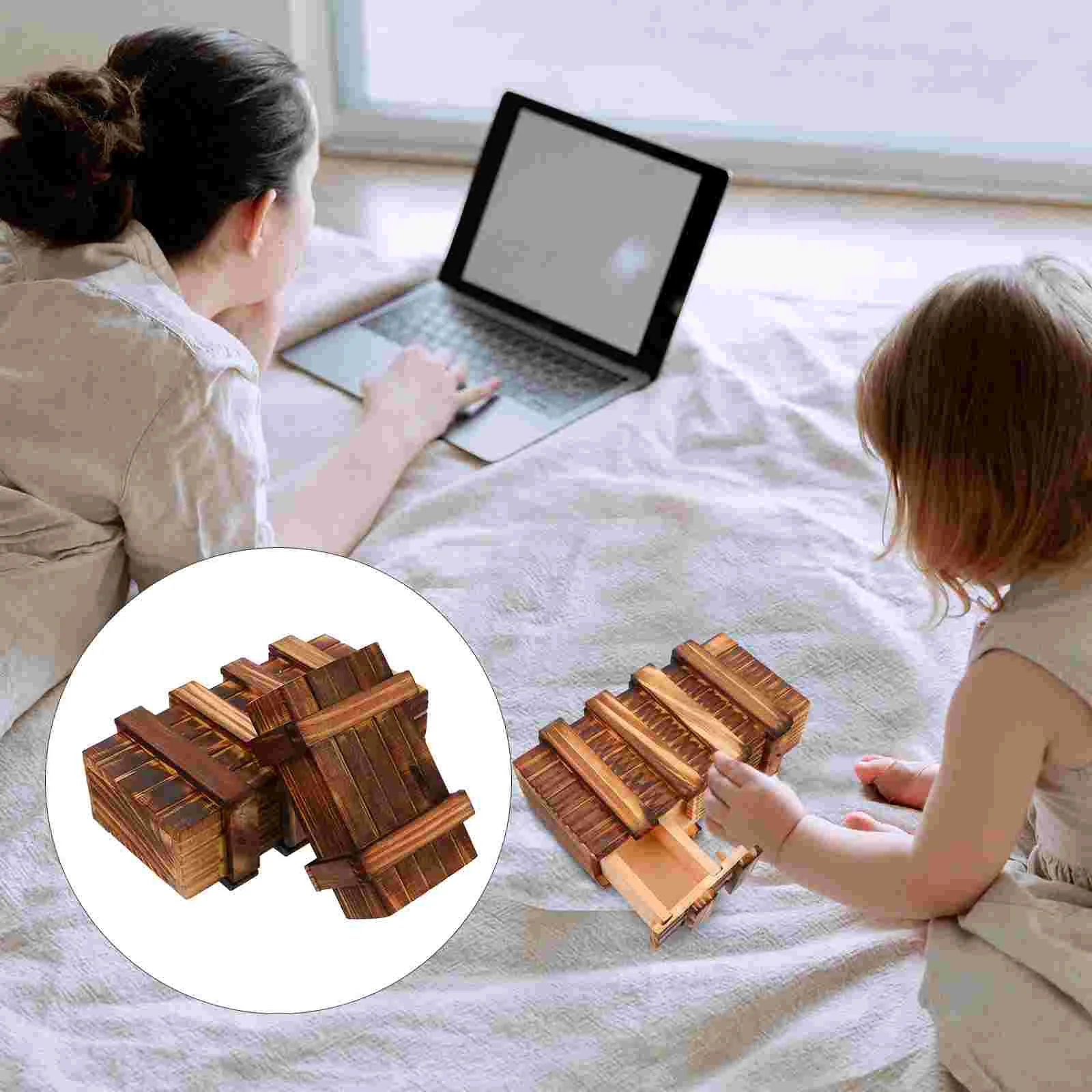 

2pcs Wooden Box with Extra Secure Secret Drawer Educational Jigsaw Wood Toys for Children