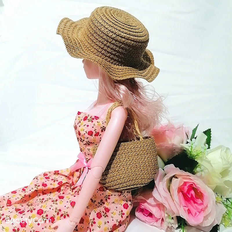 

1/12 Dollhouse Fashion Shopping Bag Simulation Shopping Straw bag Messenger Bag Doll house Shoulder Bags Miniature Decor