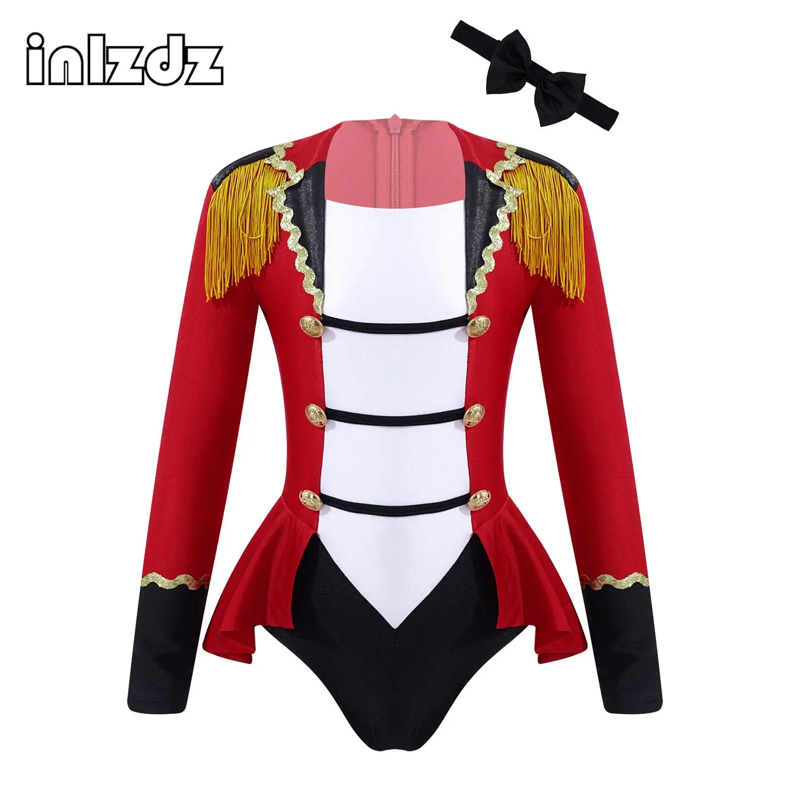 

Kids Girls Circus Ringmaster Lion Tamer Costume Long Sleeves Tassel Buttons Carnival Party Fancy Dress Up Bodysuit Jumpsuit
