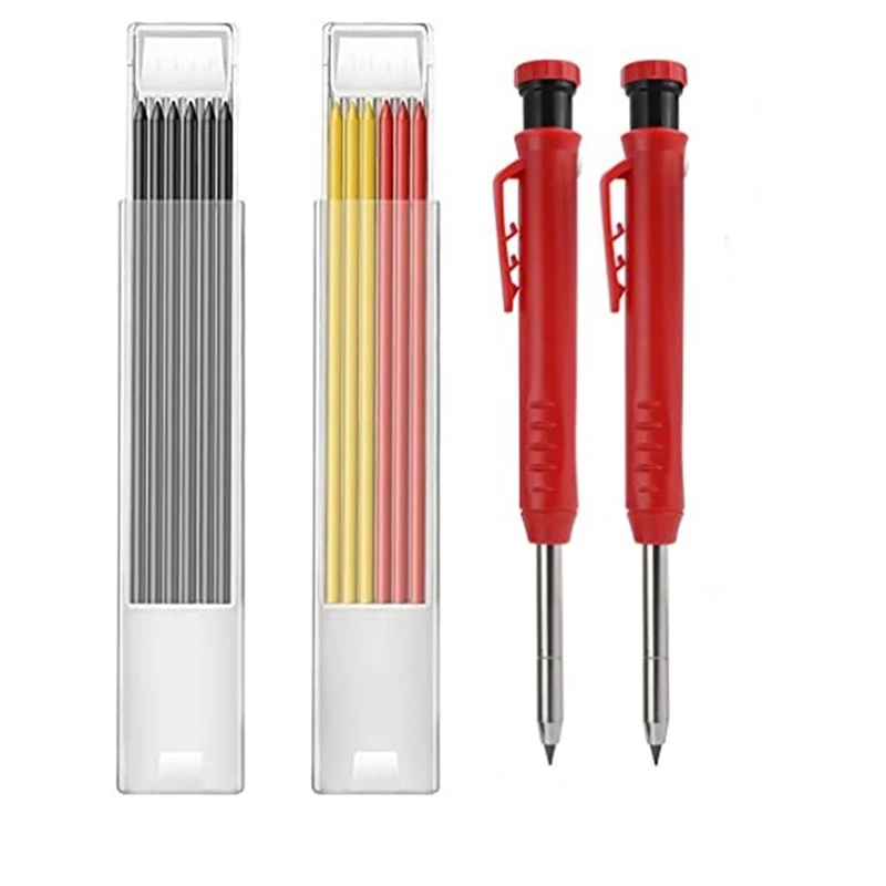 

Solid Carpenter Pencils Set For Construction With 12 Refill Built-In Sharpener,Mechanical Pencil Marker Marking Tool