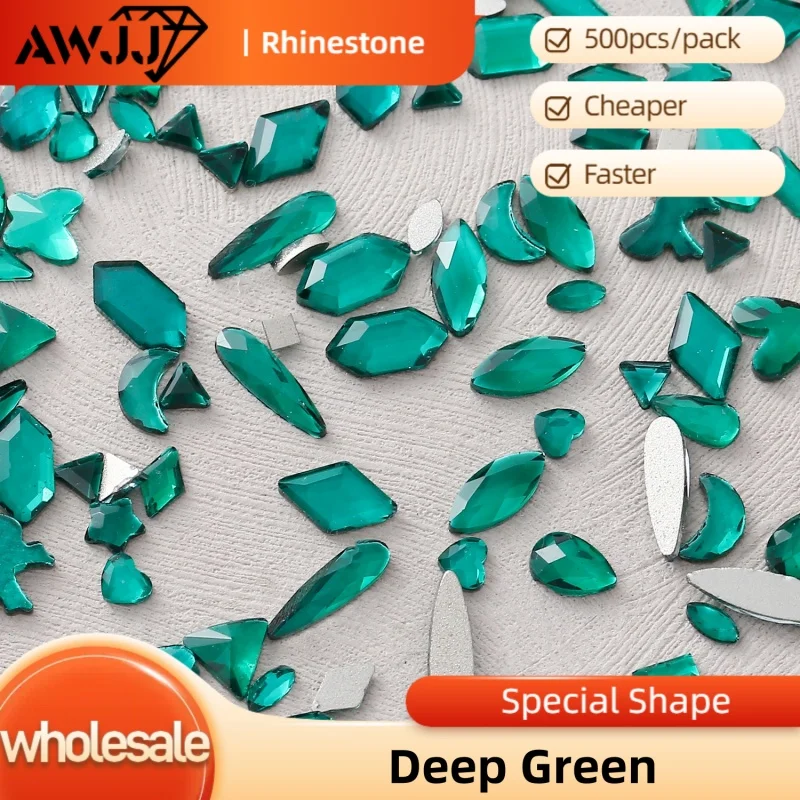 500 шт. глубокие зеленые бриллианты для ногтей с верхним вырезом необычное