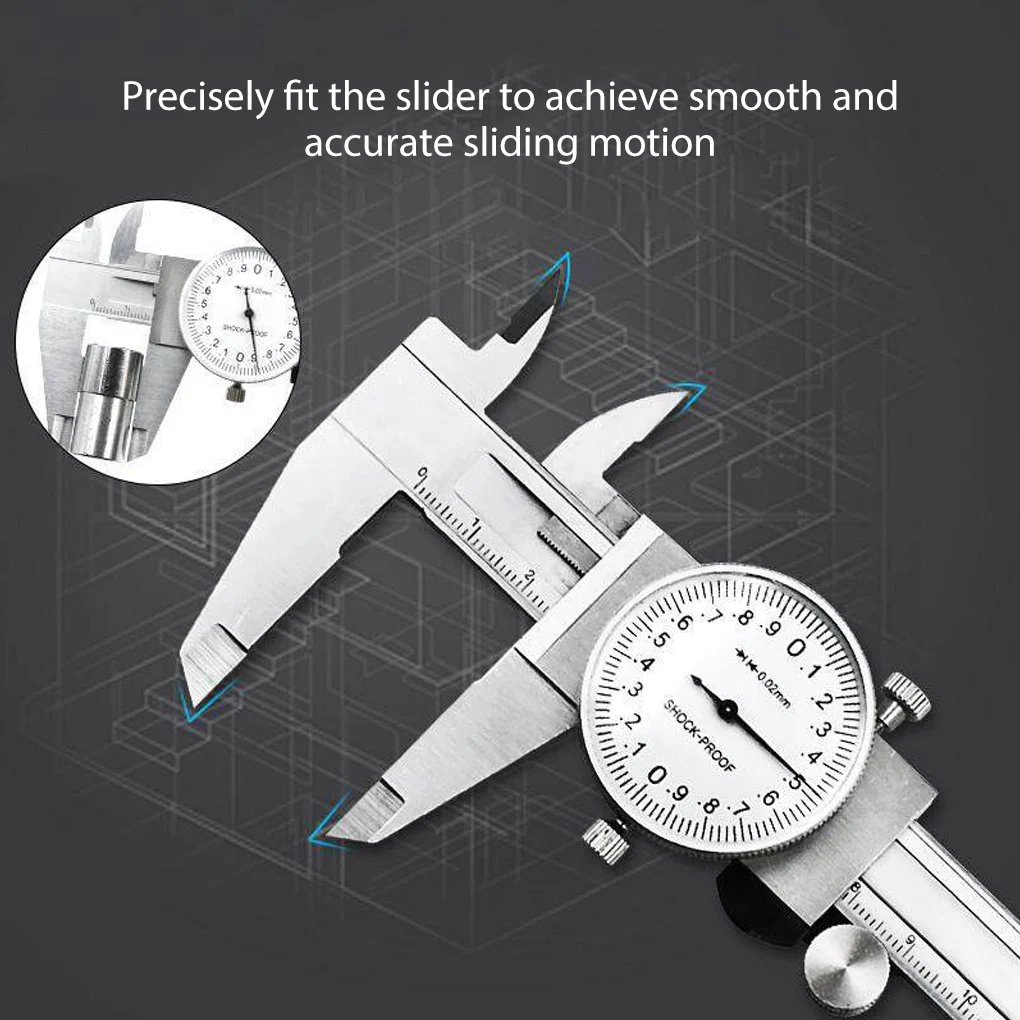 

Dial Vernier Caliper 0-150mm Shockproof Gauge Portable Imperial Thickness Micrometer Resettable Handheld Metering