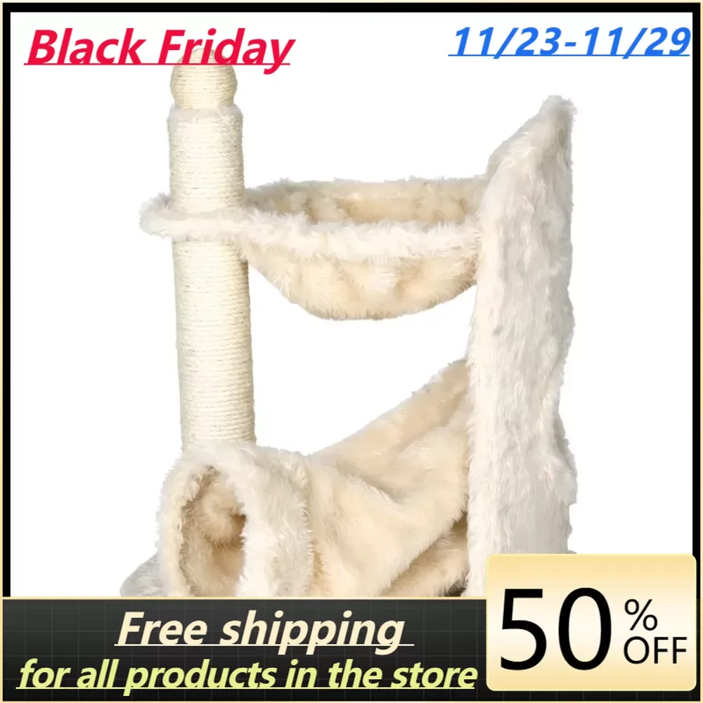 

Baza Gandia Sisal & Plush 1-Level 26.8" Cat Tree With Scratching Post, Hammock & Tunnel, Cream