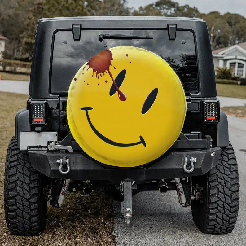 

Watchmen Car Tire Cover DC Comic For All Car Accessories , Premium Edward Blake Comedian Jeep Wrangler Tire Cover + Backup Camer