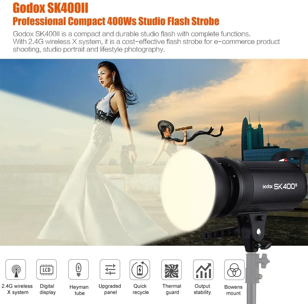 Студийный стробоскоп Godox SK400II 400Ws GN65 5600K, стробоскоп с креплением Bowens для студийной съемки, беспроводная система X 2,4G (art.: 3920bcaf33288) - 3920bcaf33288