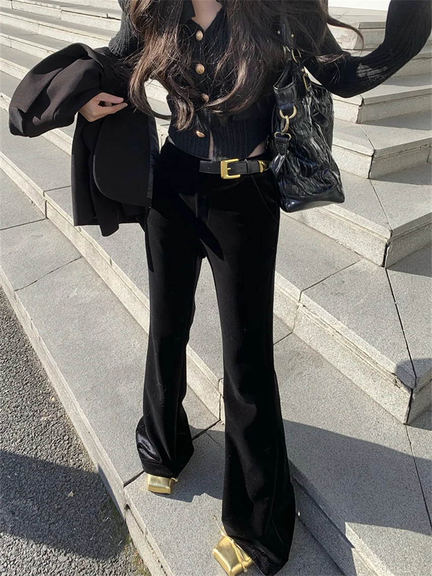 Женские офисные брюки Alien Kitty Черные Облегающие расклешенные с высокой талией